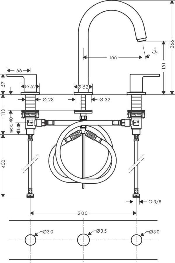 Hansgrohe Vernis Shape Смеситель для раковины на 3 отверстия со сливным гарнитуром хром 71563000