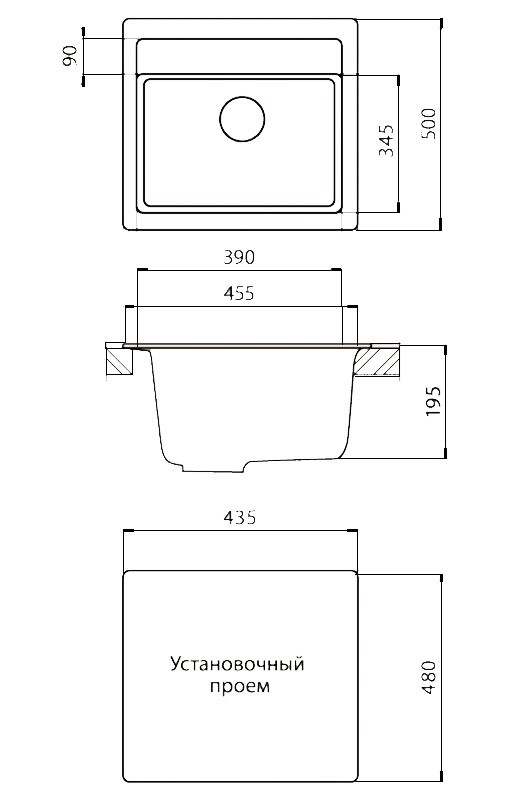 Granicom G-021 кухонная мойка серебристый 45.5 х 50 см