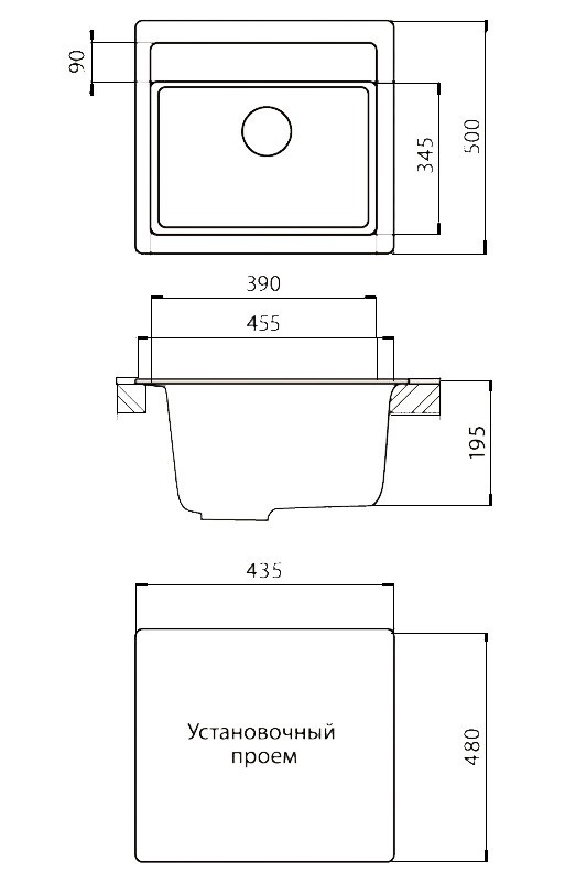 Granicom G-021 кухонная мойка сахара 45.5 х 50 см