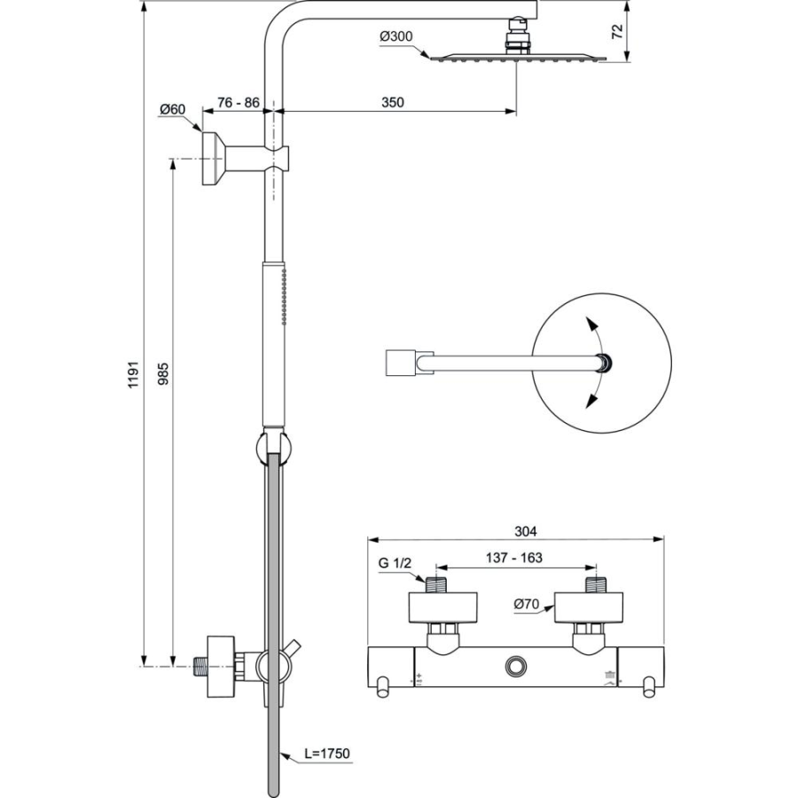 Ideal Standard душевая система с термостатическим смесителем A7589AA