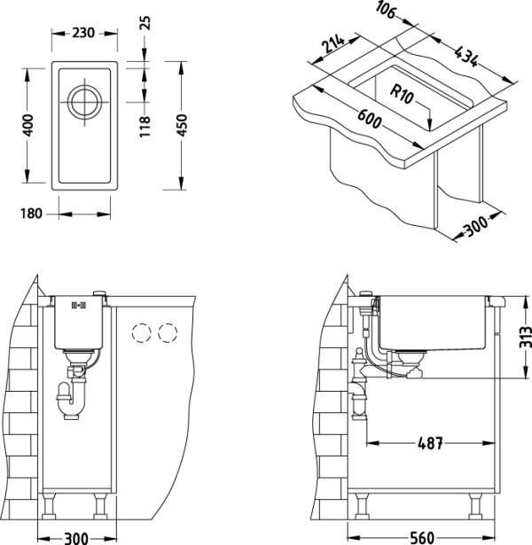 Мойка Alveus Quadrix 10 FS 1102602 нержавеющая сталь satin 23x45 см