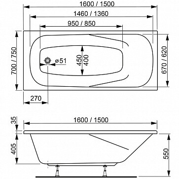 Ванна акриловая Vagnerplast Aronia прямоугольная 160x75 белая VPBA160ARN2X-04