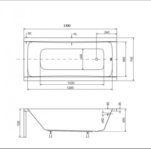 Mirsant Optima 130*70 ванна акриловая прямоугольная УТ000030180