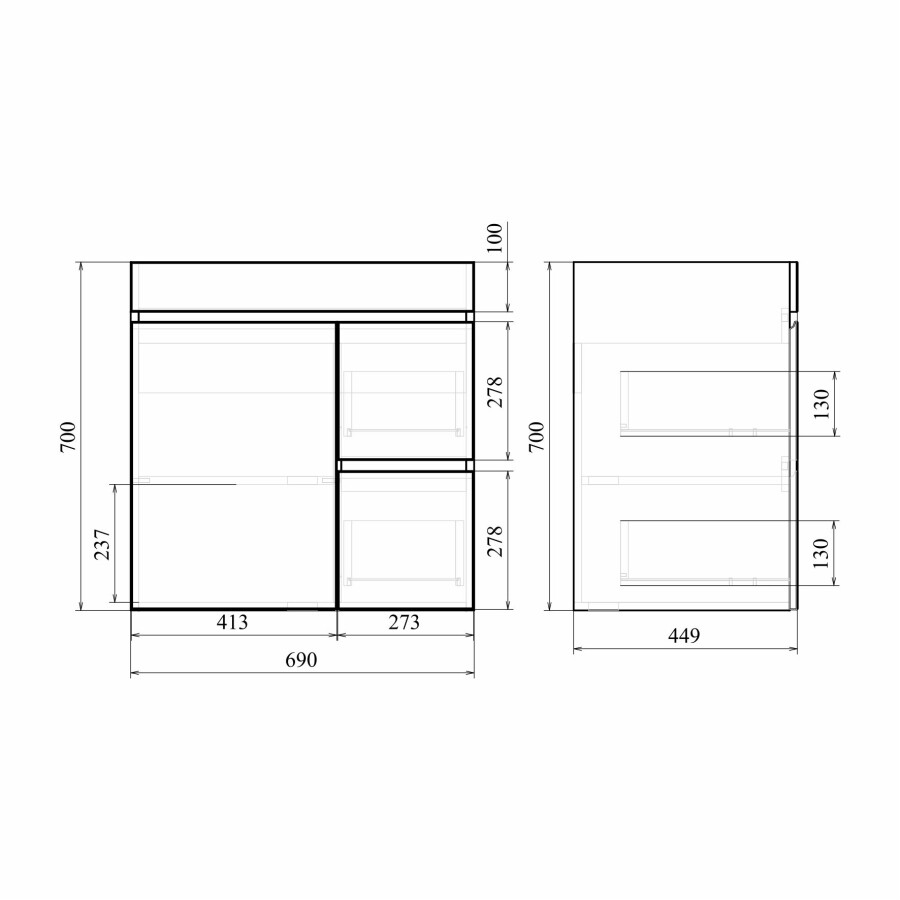 Mirsant Next 70 тумба напольная 1 дверь и 2 ящика (раковина Next 70) УТ000053556+УТ000051198