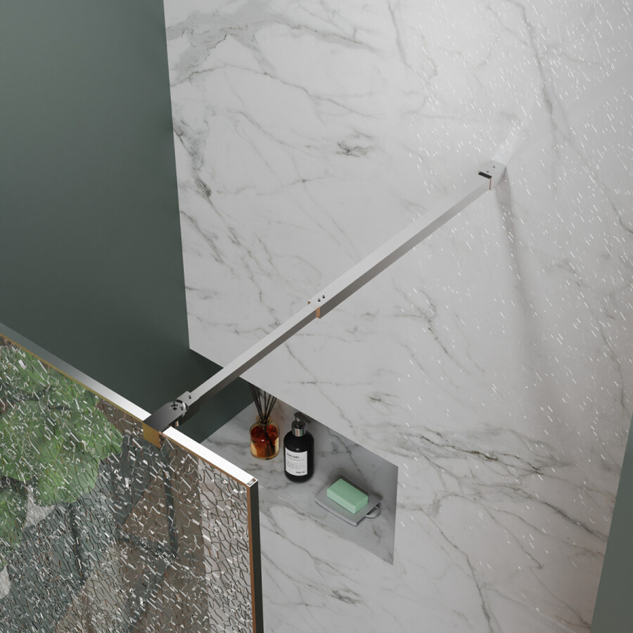 Душевая перегородка Azario Walk-in 900x2000 в рамке, "Битое стекло", толщина стекла 13 мм, профиль черный матовый AZ-275-90-MВ-CBR