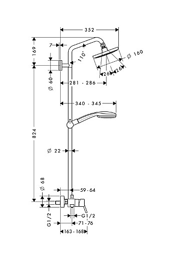 Hansgrohe Croma 100 Showerpipe 27154000 Душевая система без излива