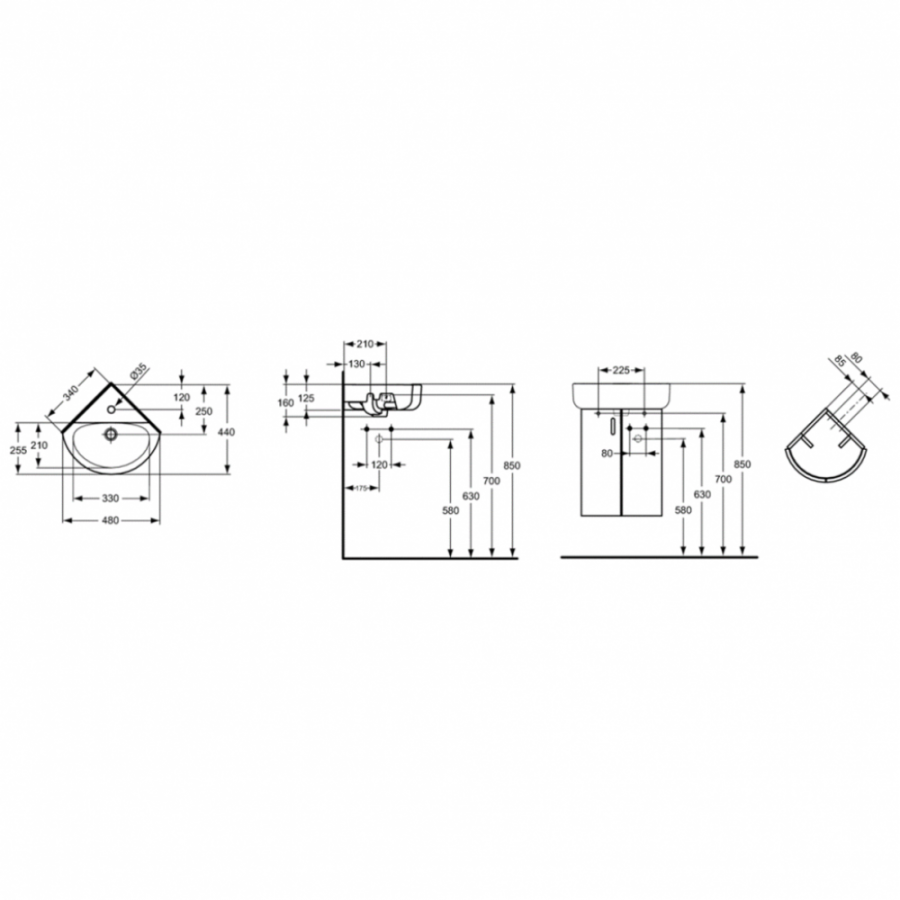 Ideal Standard Connect угловая раковина 45 см E793101