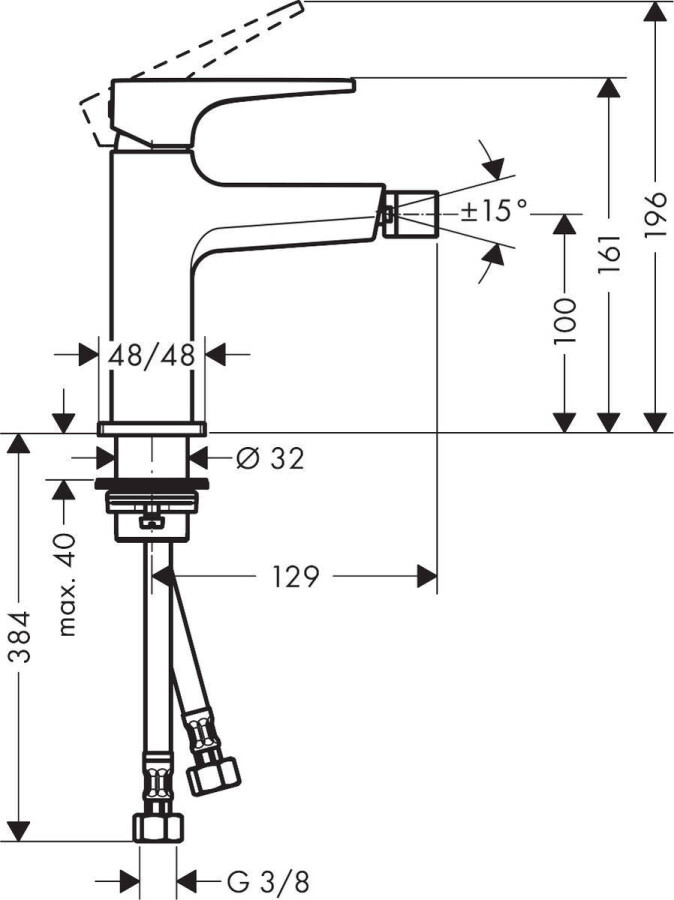 Hansgrohe Metropol Смеситель для биде с клапаном Push-Open хром-черный матовый 32520340