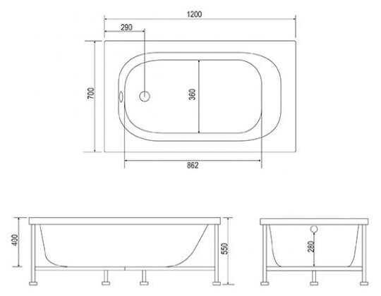 Mirsant Optima 120*70 ванна акриловая прямоугольная УТ000040520