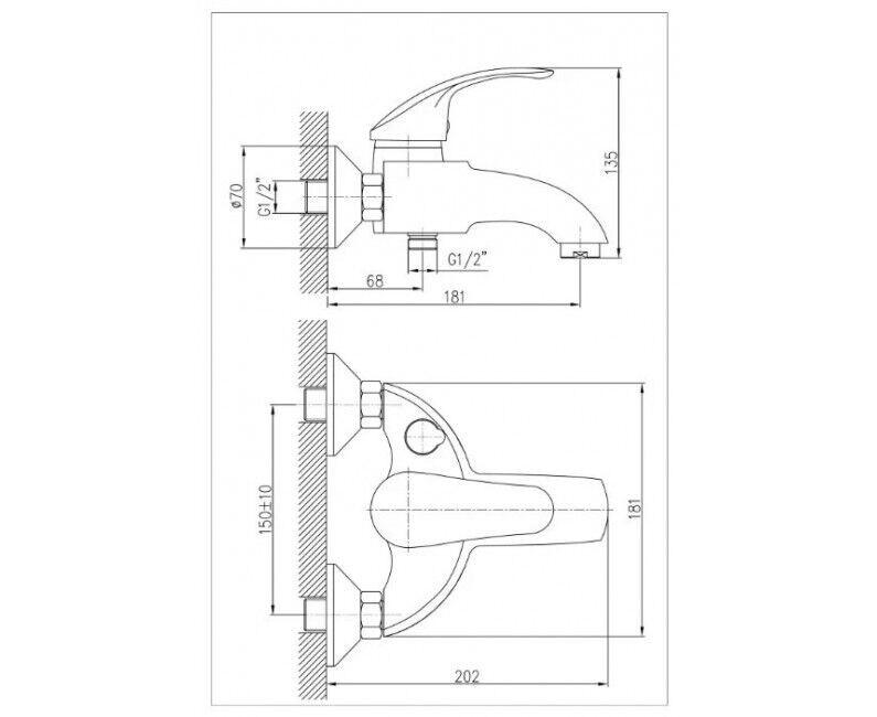 Смеситель для ванны G-Ferro Mars 009 Euro Хром GF1015