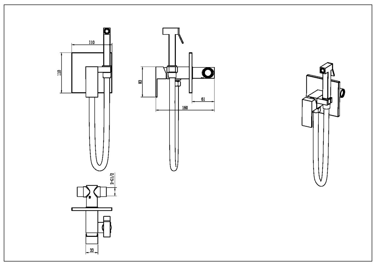 Гигиенический душ со смесителем Boheme Qubic Shine Gun Metal 477-SGM