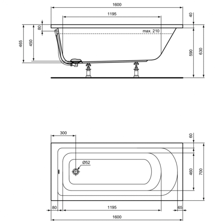 Ideal Standard Hotline ванна акриловая прямоугольная 160х70 K274501