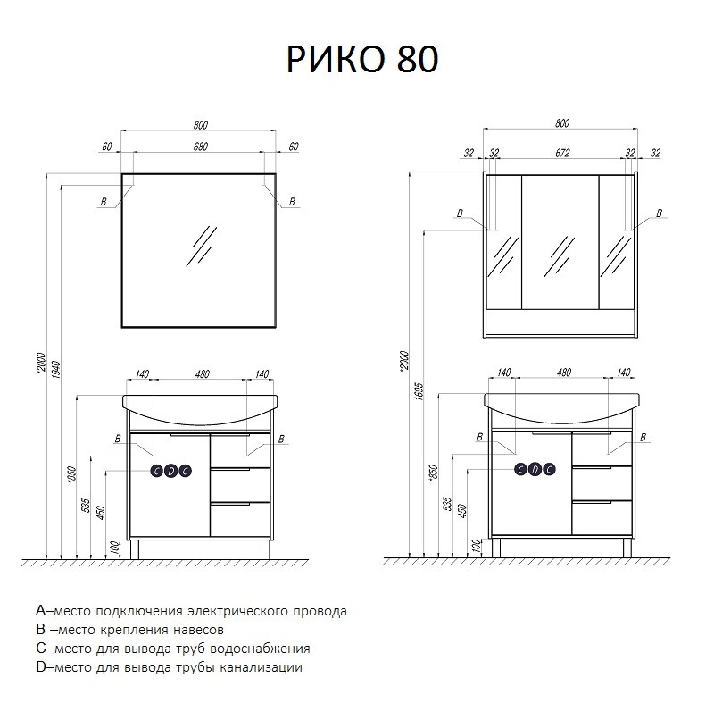 Зеркало-шкаф Акватон Рико 80*86 1A215302RIB90