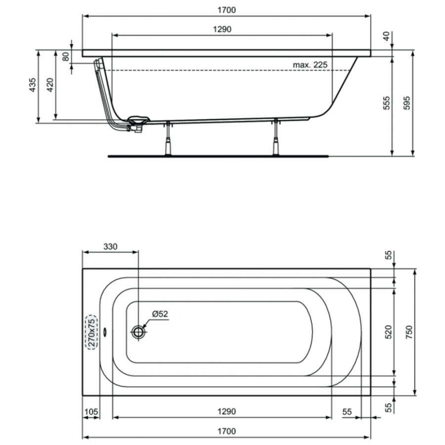 Ideal Standard Simplycity ванна акриловая прямоугольная 170х75 W004501