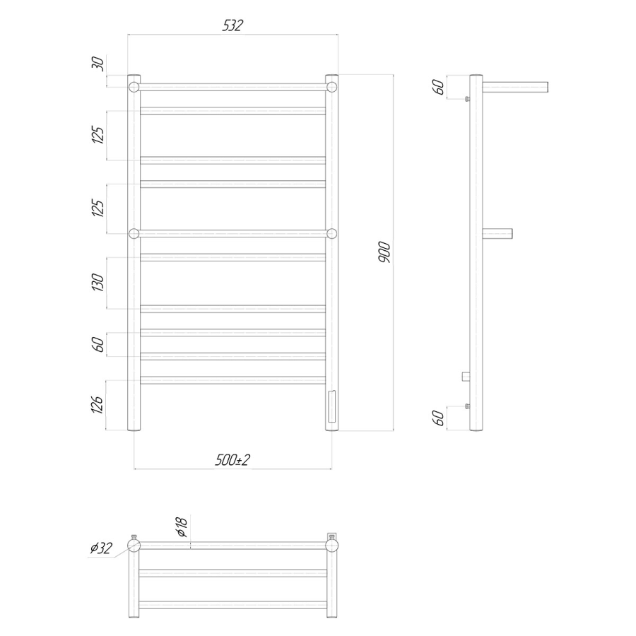 Lemark Pramen П10 полотенцесушитель электрический 50х90 LM33910Z