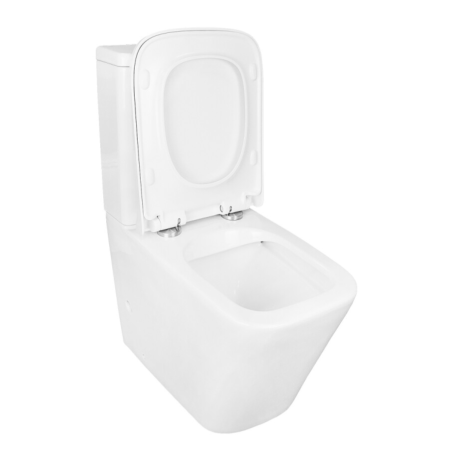 Унитаз-компакт Azario Quadro 605x340x810 напольный, смыв "Торнадо", безободковый с сидением микролифт и арматурой, белый AZ-2175 UQ1