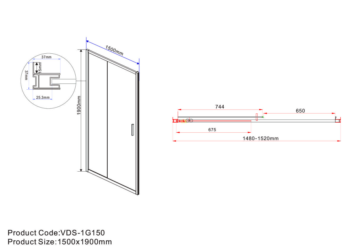 Vincea Garda душевая дверь VDS-1G150CH профиль хром, рифленое