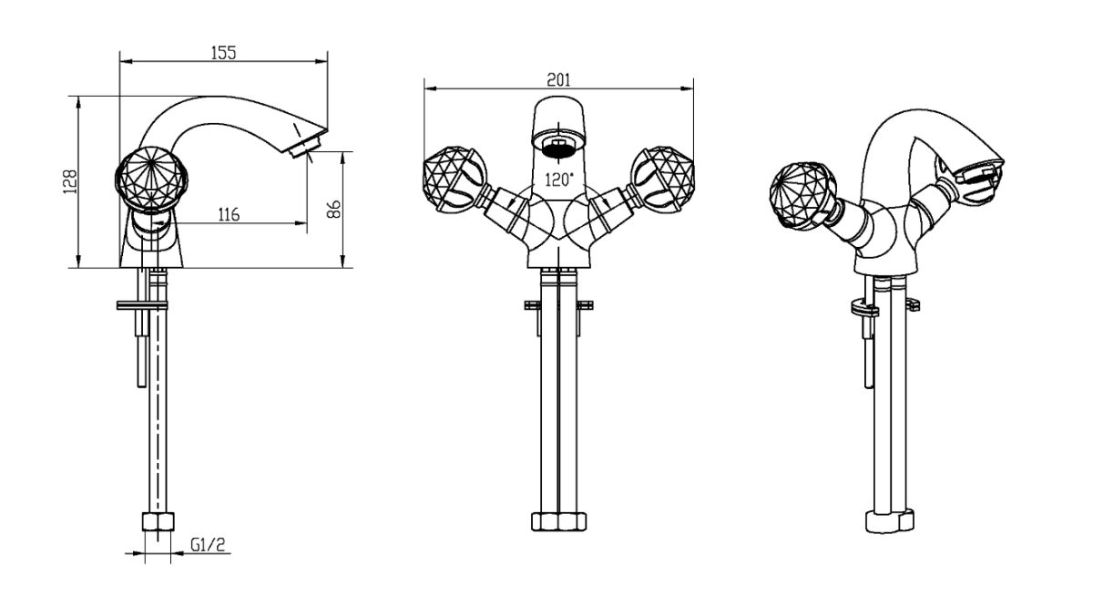 Смеситель для раковины Boheme Imperiale Presente Золото с кристаллом Swarovski 331
