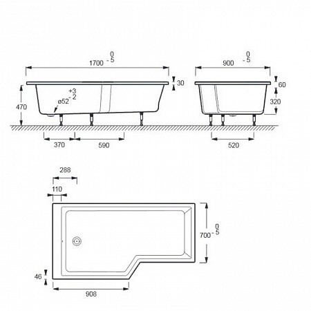 Jacob Delafon Bain Douche Neo 170*90 ванна акриловая асимметричная L E6D002R-00