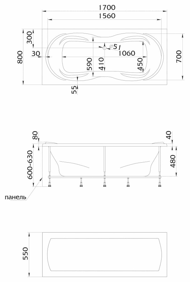 1 Marka Dinamika 170*80 ванна акриловая прямоугольная