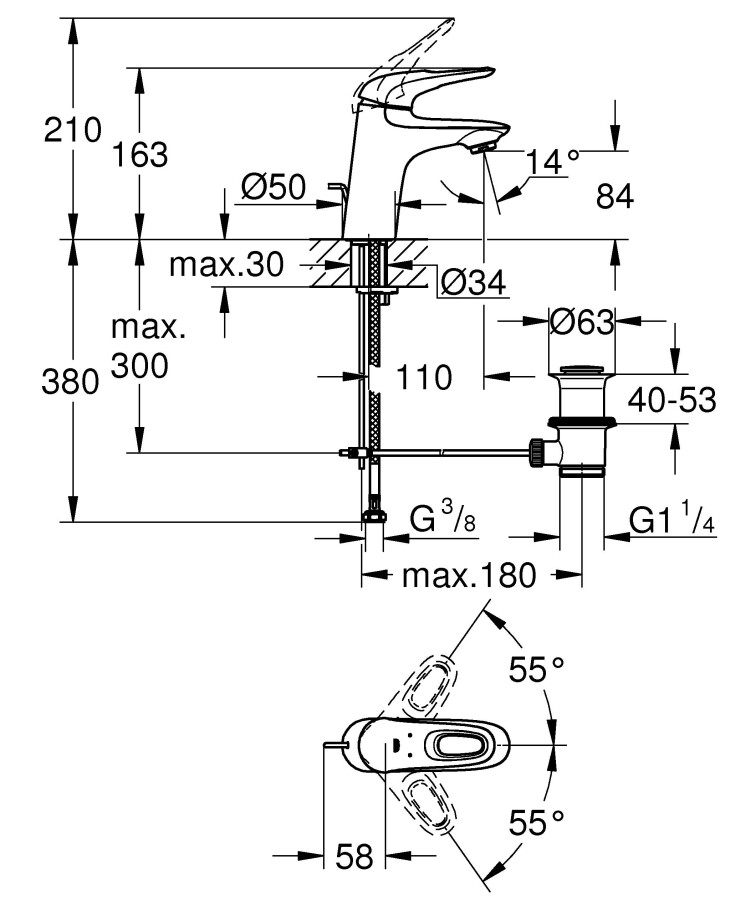 Grohe Eurostyle 23564003 смеситель для раковины с д/к хром