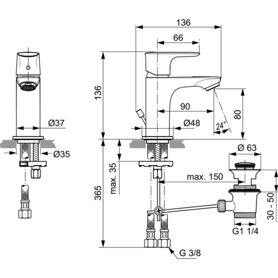 Ideal Standard Connect Air смеситель для раковины A7014AA