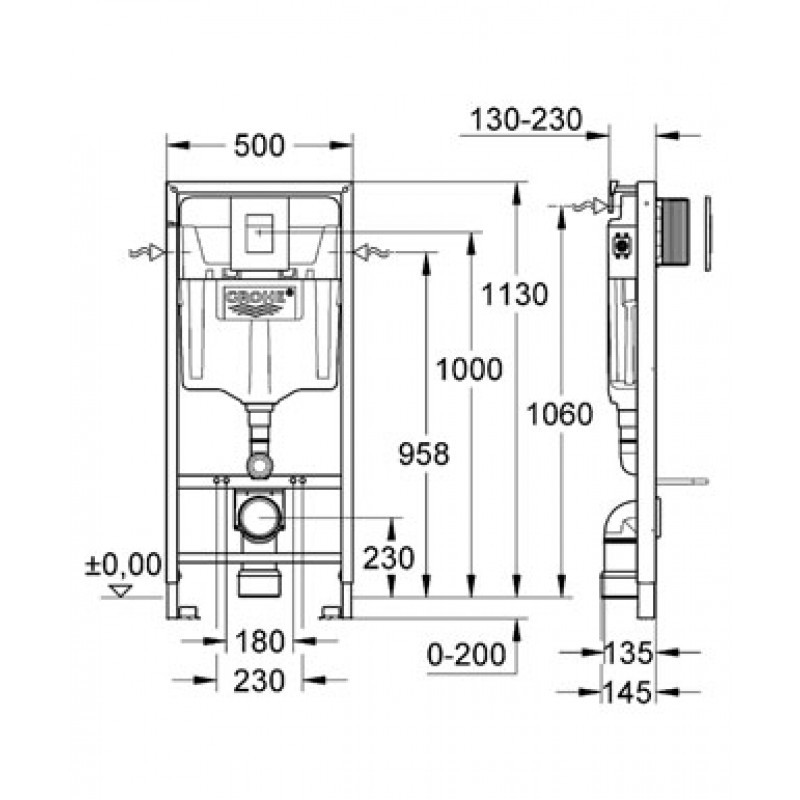 Grohe Rapid SL 38772001 инсталляция + Laufen Pro Rimless подвесной унитаз