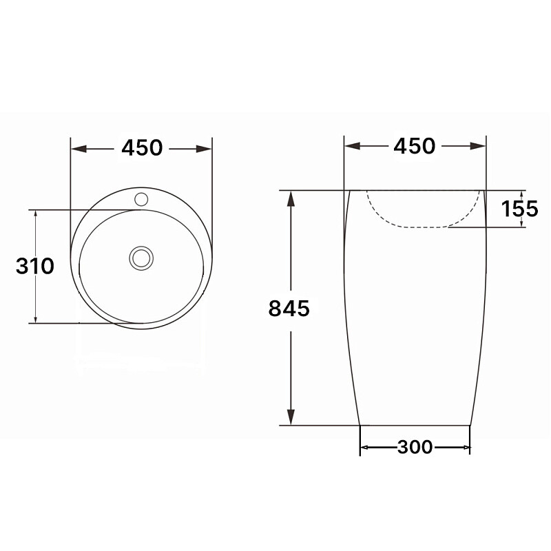 Раковина напольная Azario Тея 450х450х845 отдельностоящая, черный AZ-M30149MB