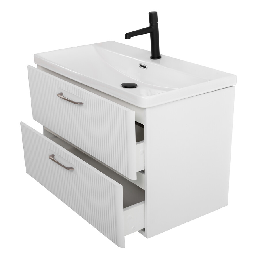 Подвесная тумба с раковиной Belbagno DUE 80 см Белый металлик DUE-800-2C-SO-BM-P BB-8076-3-80