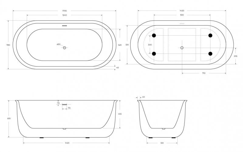 BelBagno BB709-1700-780 Акриловая ванна отдельностоящая овальная