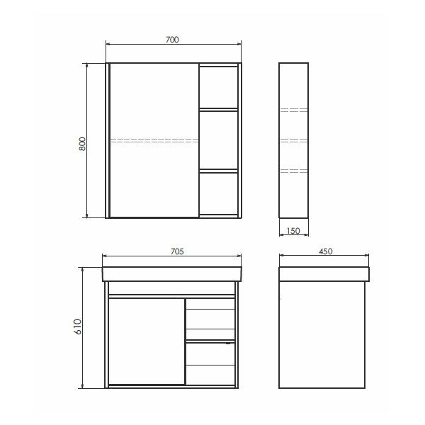 Зеркало-шкаф Comforty Вена-70 дуб дымчатый 00-00009272CF