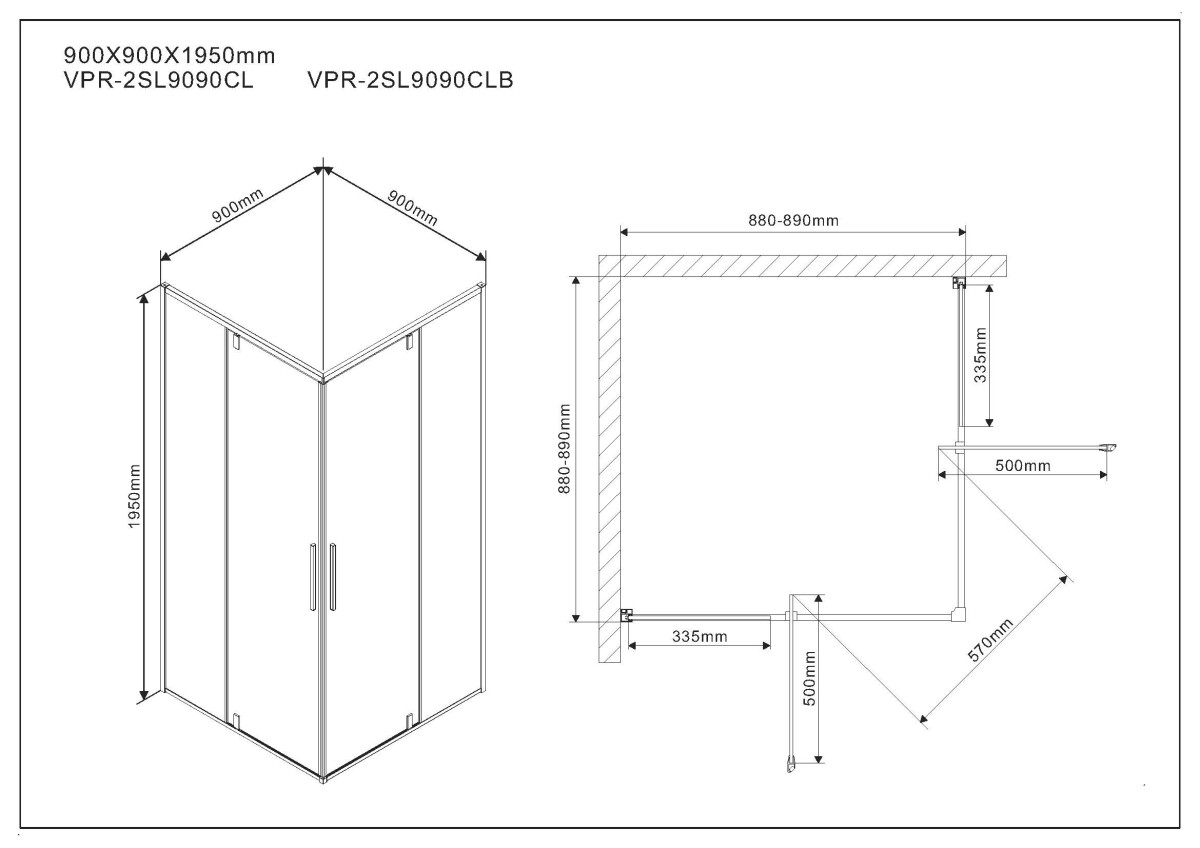 Vincea Slim душевой уголок VPR-2SL9090CLB 90х90 черный, стекло прозрачное