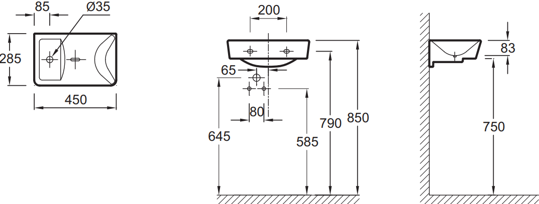 Jacob Delafon Reve E4805-00 раковина подвесная 45 см