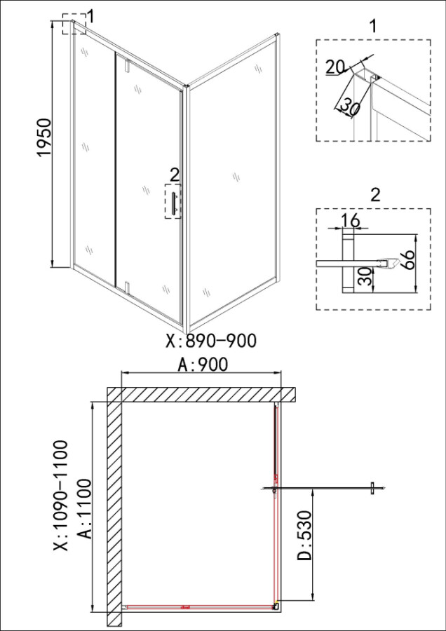 Душевое ограждение Niagara Nova NG-43-11AG-A90G (110х90х195)