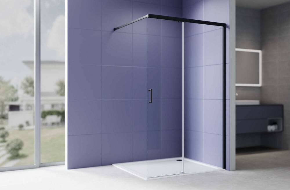 Aquatek AQ.WISL.120.1BL Душевая перегородка Walk In 120см, раздвижная с держателем 1200мм черный матовый прозрачное