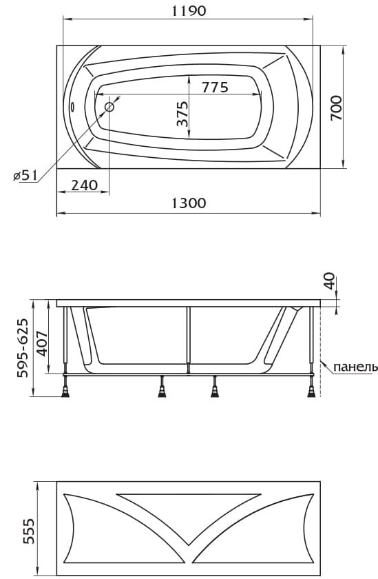 1 Marka Elegance 130*70 ванна акриловая прямоугольная