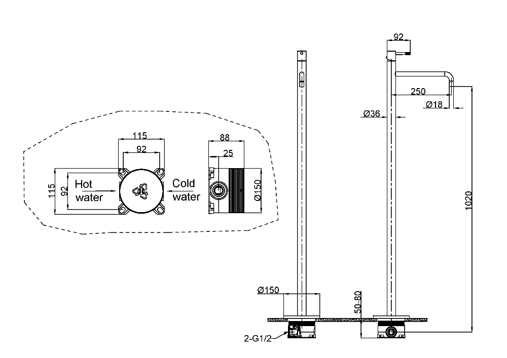 Смеситель для раковины напольный Boheme Uno Brushed Bronze 107-BRB