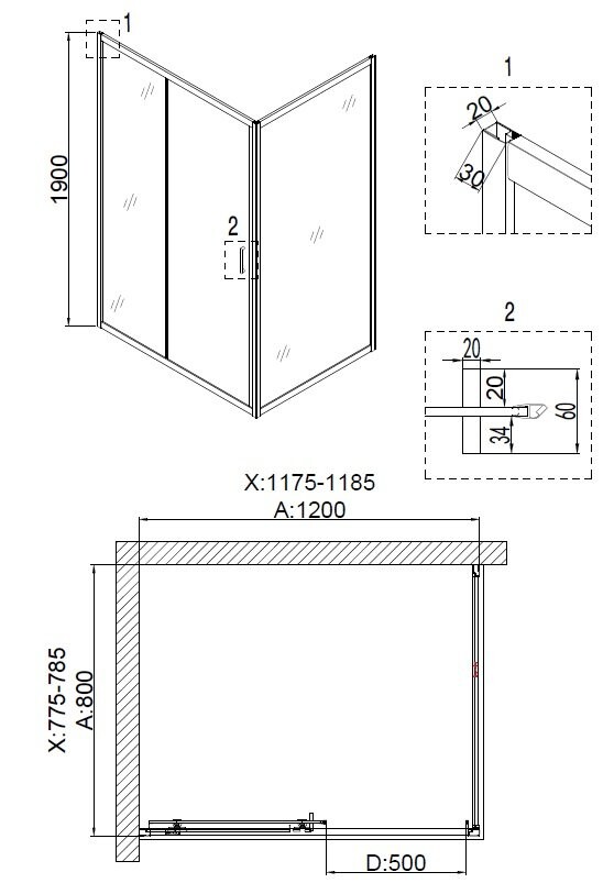 Душевой уголок 120x80 Niagara NG 6612-08 Универсальный 66120812