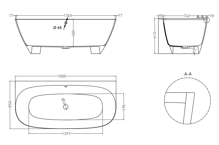 Umy Home UMY SIDE KIT U-Solid ванна овальная 180х85