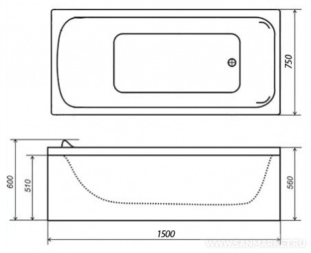 Triton Стандарт 150*75 ванна акриловая прямоугольная
