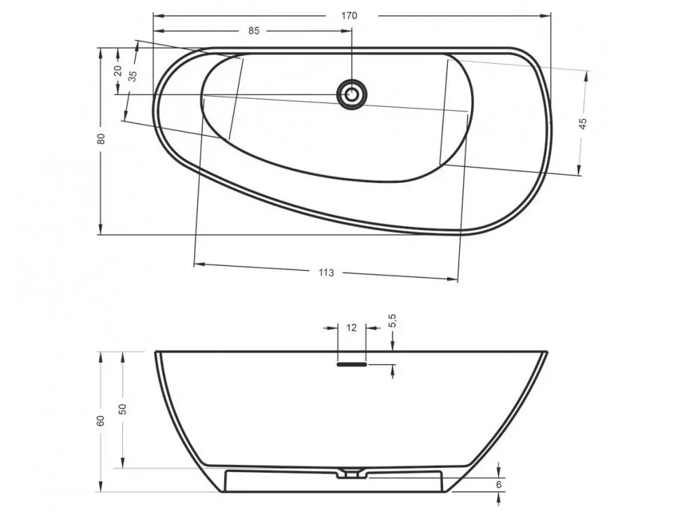 Riho Granada Solid Surface R ванна овальная 170х80 B121001105