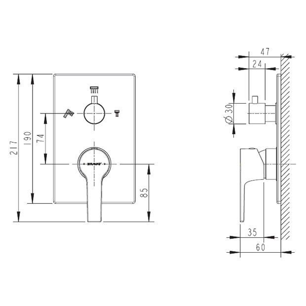 Bravat Prolate P69218CP-3-ENG встраиваемый смеситель 3-функц. цвет хром