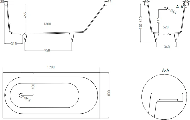 Salini Ornella Kit S-Stone ванна прямоугольная 170х80 102424M