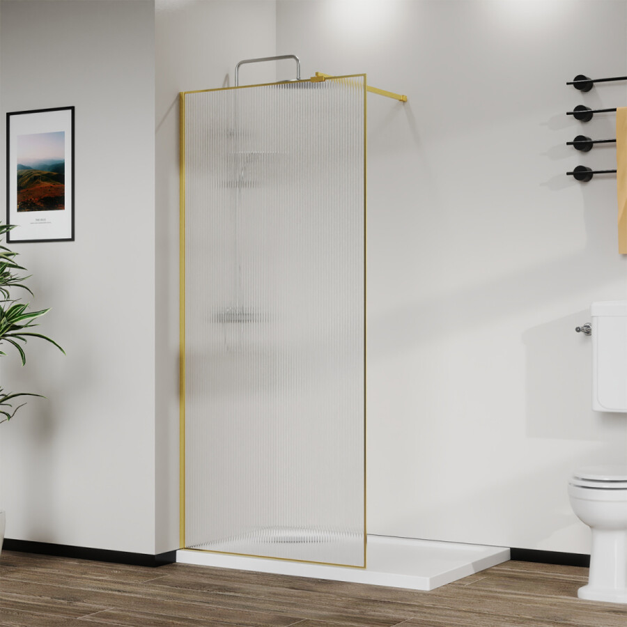 Душевая перегородка Azario Walk-in 1200x1950 в рамке, рифленое стекло, толщина стекла 8 мм, профиль брашированное золото AZ-271-120-BGL-CRF