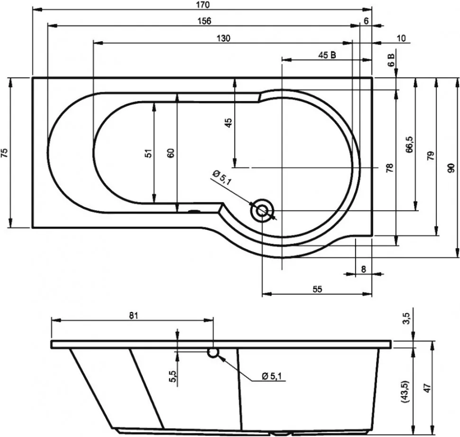 Riho Dorado ванна акриловая 170х75 L BA8100500000000