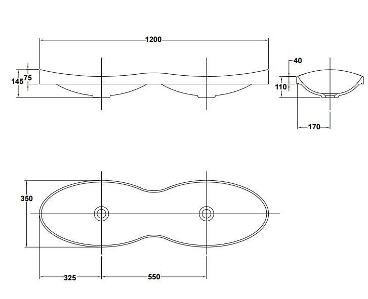 Gala Klea 33030 раковина накладная двойная 120x35 см