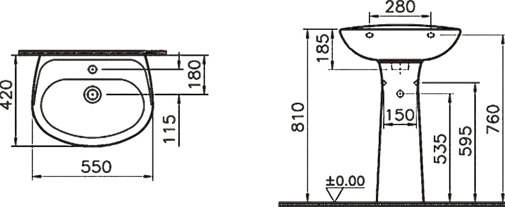 VitrA Normus 9600B003-7650 раковина подвесная 55 см