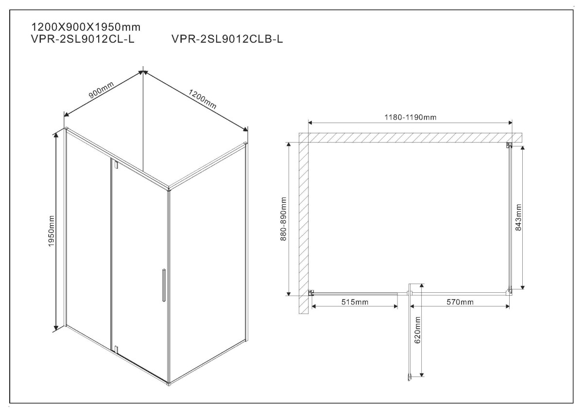 Vincea Slim душевой уголок VPR-2SL9012CLB-R 120х90 черный, стекло прозрачное