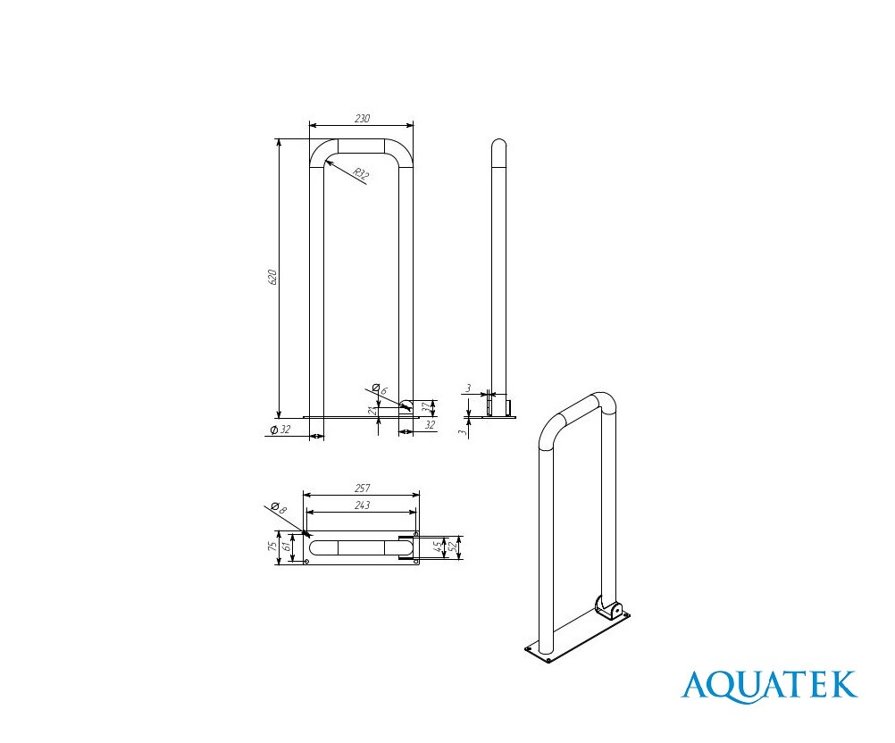 Aquatek Поручень настенный откидной 620*230 мм POR-0000003