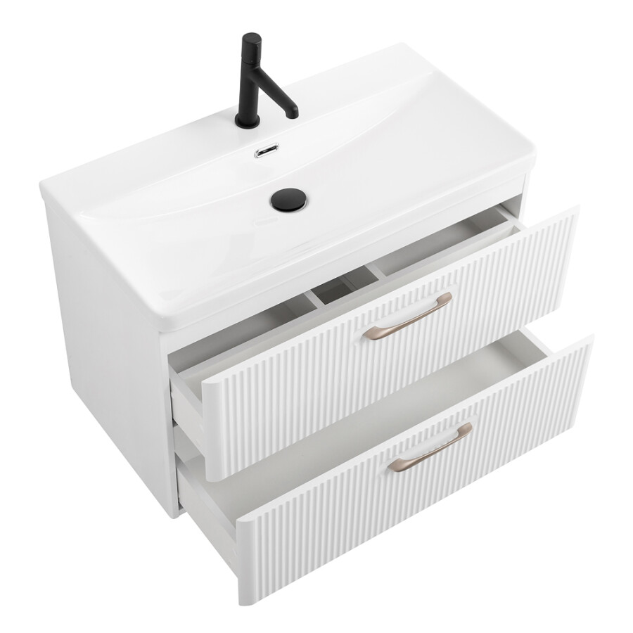 Подвесная тумба с раковиной Belbagno DUE 80 см Bianco Lucido DUE-800-2C-SO-BL-P BB-8076-3-80